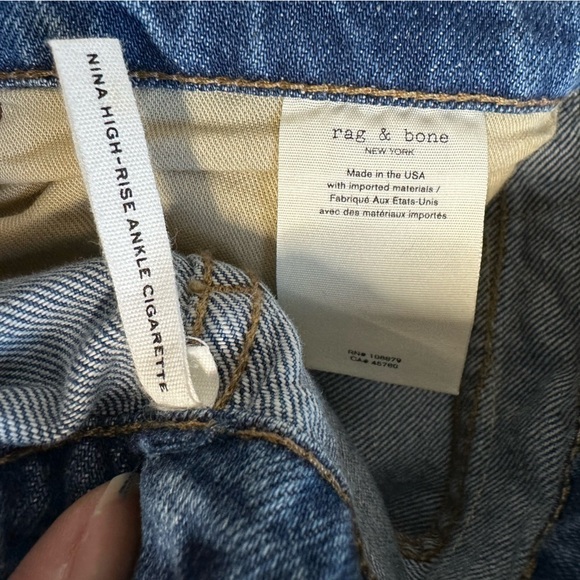 Rag & Bone Nina High Rise Straight Ankle Cigarette Cotton Raw Hem 29 Blue NWT - Picture 9 of 16